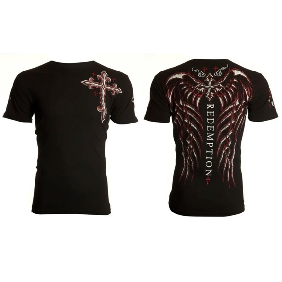 ARCHAIC by AFFLICTION Mens T-shirt Spine Wings Black Regular Fit S-4XL - Picture 2 of 9